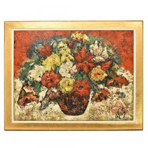 GEMÄLDE DES 20. JAHRHUNDERTS, STILLLEBEN, GROSSE BLUMENVASE, ÖL AUF LEINWAND, AUS DEM 20. JAHRHUNDERT. (QF183)